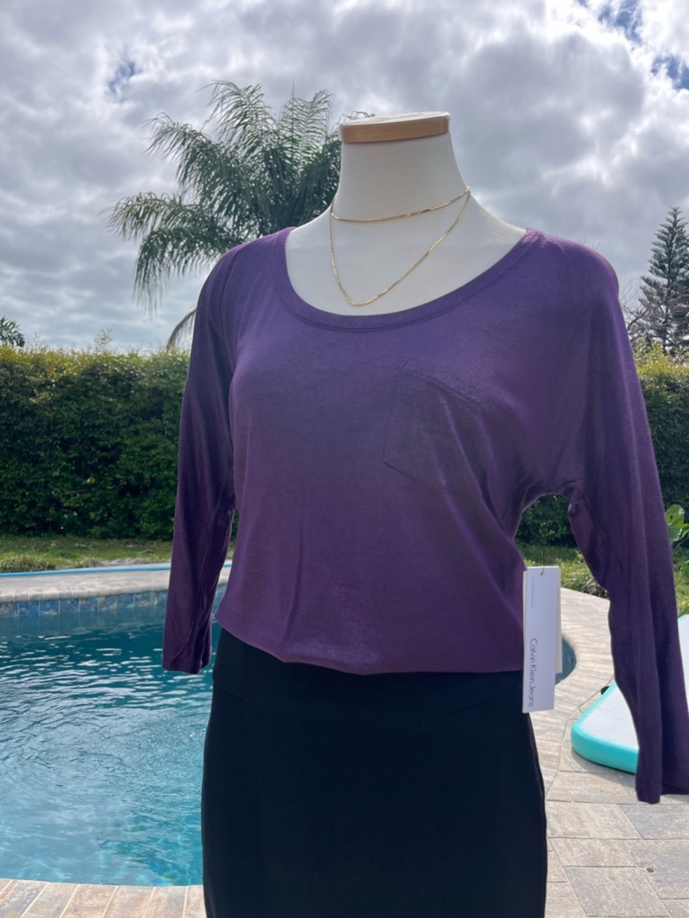 Calvin Klein Metallic Purple Long Sleeve Tee medium NWT